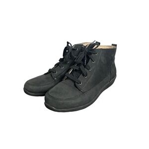 Vionic Magnolia Shawna Chukka Black Nubuck Leather Ankle Boots Side Zip Wide 9.5